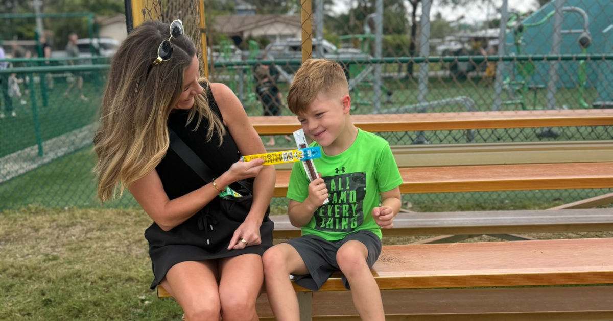 mom and son eating a snack