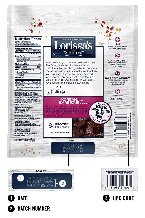 Example of a Lorissa product with details on where the indicated information lives
