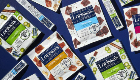 Assorted Lorissa's Kitchen products on a navy-colored background.